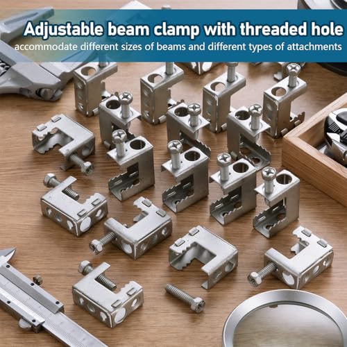 Image of Tandefio 100 Pcs 1 /4 inch-20 Spring Steel Beam Clamps Metal Beam Hangers Bolt on Clamp for Installation on Beams 1 /4 inch and 3 /8 inch Threaded Rod, S Hooks Bridle Rings for Pipe Cable Woodworking Tool (Silver)