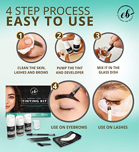 Elevate The Beauty Eyebrow And Eyelash Color Kit Brown And Black Instant Color For Eyebrows And Lashes 10 Applications Perfect With Brow Lamination Kit Vegan 2 In 1 Coloring Kit For Fuller Brows #TOP3