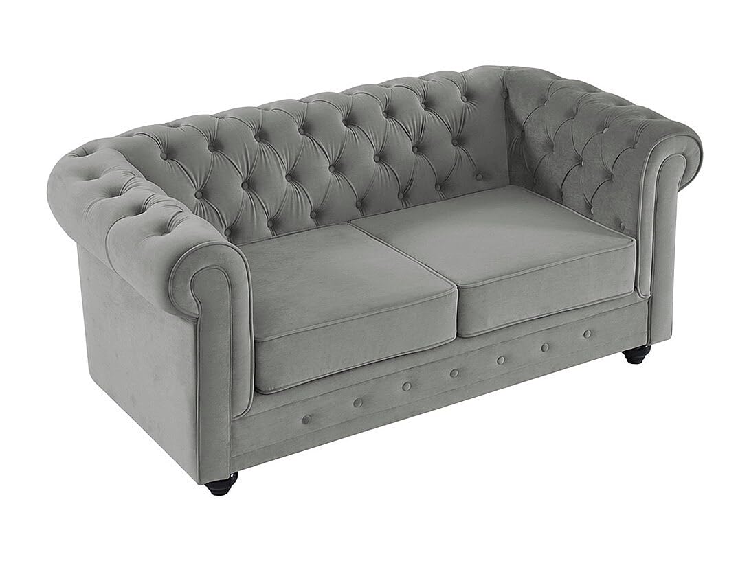 Vente-unique - Sofá Fijo 2 plazas Chesterfield - Terciopelo - Gris Claro