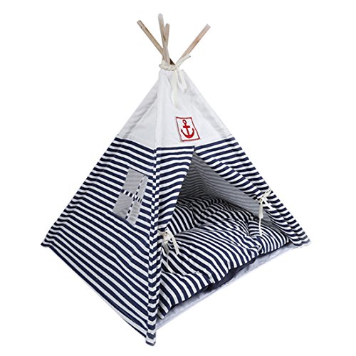 Qianle Abnehmbar Hunde Katzen Zelt Hundehütte Katzenhöhle Blau Streifen
