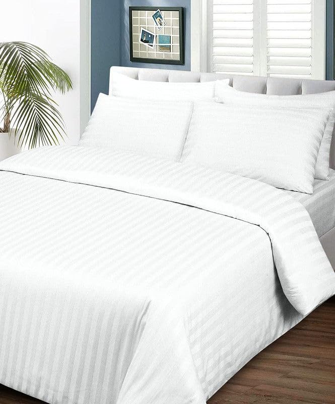 British LINEN-100% Egyptian Cotton, 1000 Thread Count, Zippered Closure Comforter Cover-Soft & Comfy Duvet Cover Set 5 Piece-White Stripe, Twin Size