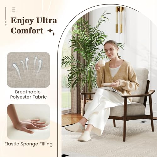 Sillón Moderno Tela Beige con Estructura Madera miniatura 6