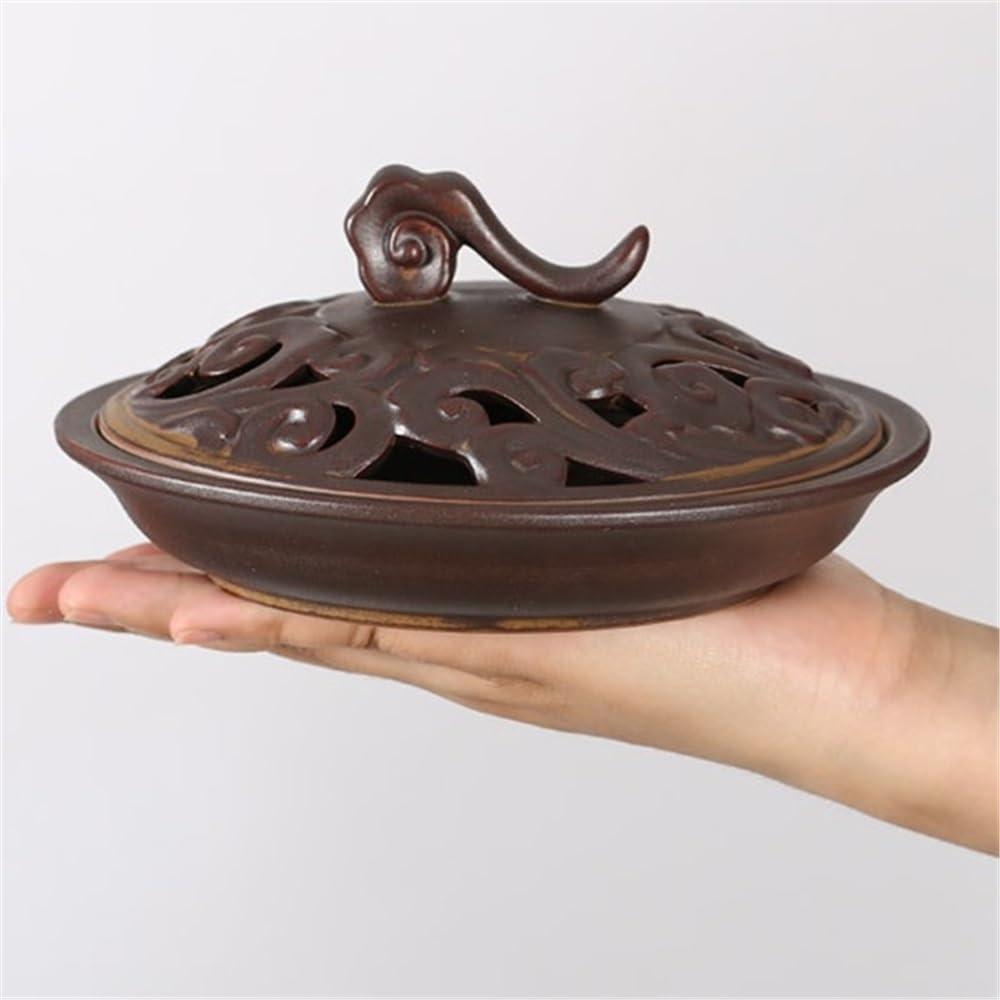 Palnik kadzidła Duży wewnętrzny palnik kadzideł z uchwytem Ceramiczny uchwyt na kadzidełka Dekoracyjna ozdoba(Brown)