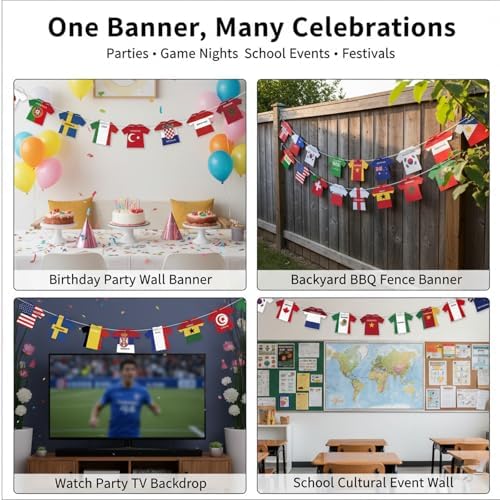 2026 World Cup Soccer Jersey Flag Bunting Banner 50 Pcs International Country String Flags Garland Merchandise for Sports Themed Parties Olympic Celebrations Decorations(Not among the top 48 teams) - 5
