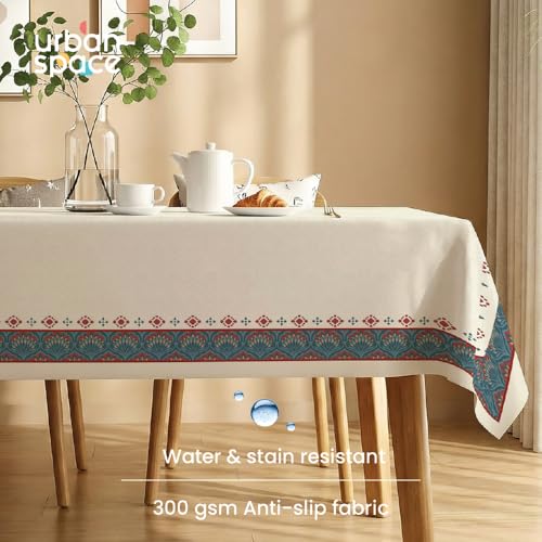 Image of Urban Space Sicilia Table Linen Collection - Premium Water & Stain Resistant Dining Table Cover for 4 Seater, Anti Skid Table Cloth for Center Table (Blue Noon, 4 Seater 52 inch x 72 inch)