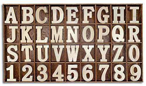 180ピース 1-3/4インチ (1.75インチ) 小さな木製文字 素朴な仕切り 太字フォント 未完成の木製アルファベットA~Zと数字0~9ギフトセット DIYクラフト/自家製/学習用