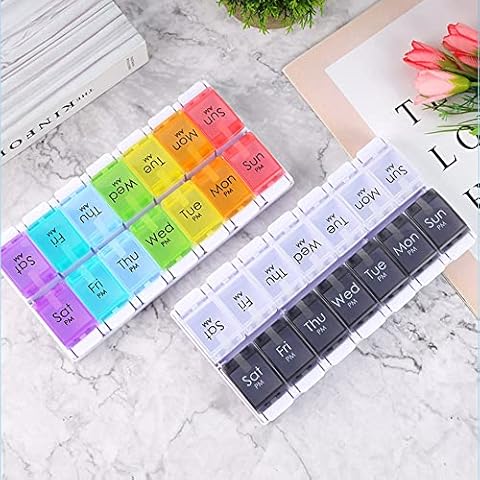 MOLN HYMY 7 Day Pill Boxes and Organizer 2 Times a Day with Push Button for Pills, Fish Oils, Vitamins and Other Supplements Cover