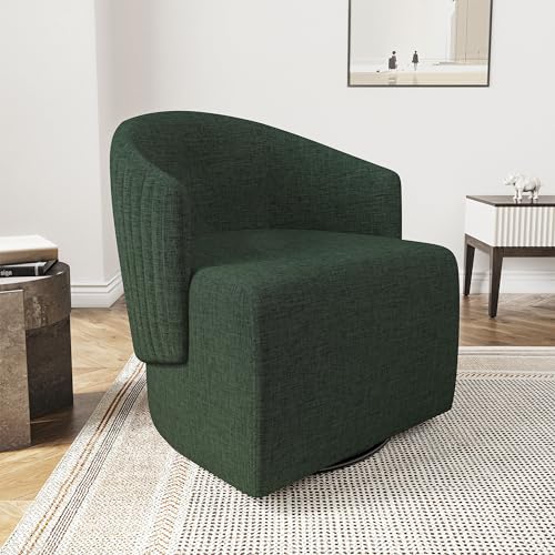 Image of BELLEZE Swivel Accent Chair, Modern Upholstered Swivel Armchair 360 Degree Barrel Chair Comfy Corner Chair for Living Room Bedroom - Malta (Green)