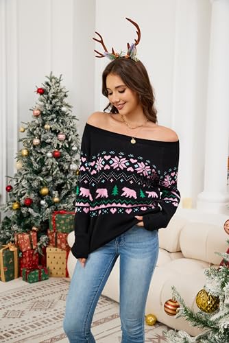 Image of LUBOT Ugly Christmas Sweaters for Women Soft Acrylic Blend Cute Fuzzy Funny Wintertime Holiday Parties Knitted Pullover