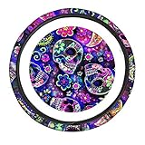 GePrint Neoprene Car Steering Wheel Cover Soft Padding,Durable,No Smell,Universal 15 Inch Steering Cover Anti-Slip Embossing Pattern,Paisley Skull Galaxy
