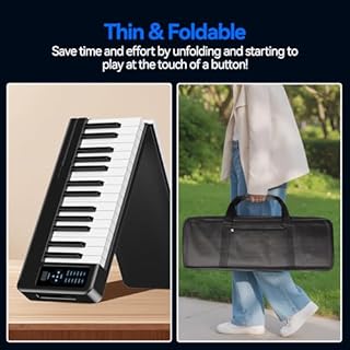 Rhymo Folding Piano Keyboard, 61 Keys Sensitive Electric Piano, Weighted Portable Electric Keyboards with Bluetooth MIDI, Digital Foldable Keyboard for Beginner (Black)