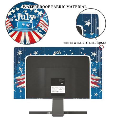 Image of 4th of July Computer Monitor Dust Cover 22, 23, 24, 25 Inch Patriotic American Flag Veterans Day Dust Proof Monitor Covers Protective Sleeve for iMac, 22-25 Inch PC, Desktop Computer and TV