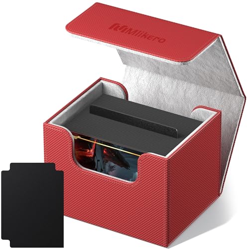 Image of Mlikero Card Deck Box, Commander Deck Box Holds 100+ Double-Sleeved Cards with 2 Dividers, Leather Magnetic Closure Card Box Fit for MTG, TCG (Red)