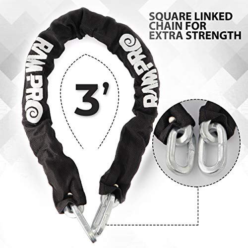 Ram Pro 3Ft Heavy Duty Square Link Bike Chain Made With Hardened Steel Protected From Prying, Sawing, And Cutting Perfect For Protecting Bike And Properties #TOP4