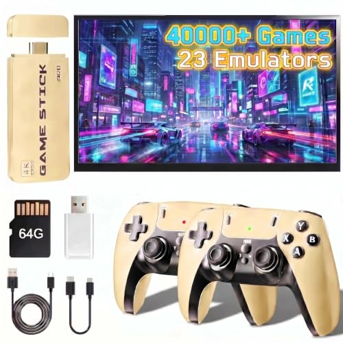 2026 New 4K HDMI Retro Game Stick Pro, Plug and Play TV Retro Gaming Console with Dual 2.4G Wireless Controllers, Built-in 23 Emulators, Preloaded 40000+ Classic Video Games, 64GB Portable Plug & Play Gaming Console Model99 image 2