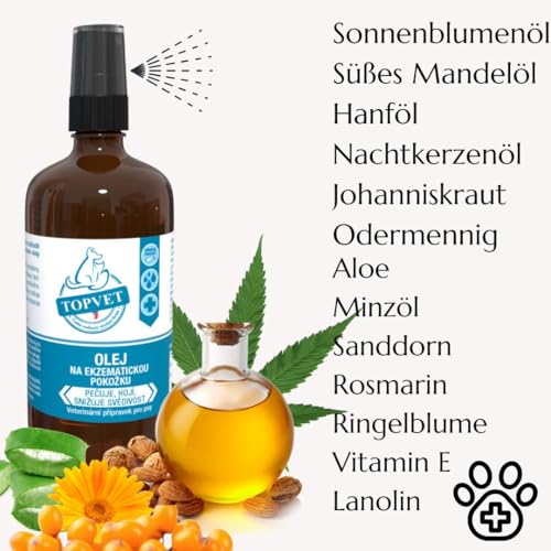 Hautölspray für Hund mit Ekzemen | Hautöl für Hunde | Juckreizmittel | Natürliche Fellpflege für Seidiges Fell & Vitale Haut | mit Hanf, Aloe, Mandelöl, VIT E | Natürlicher Schutz 100 ml