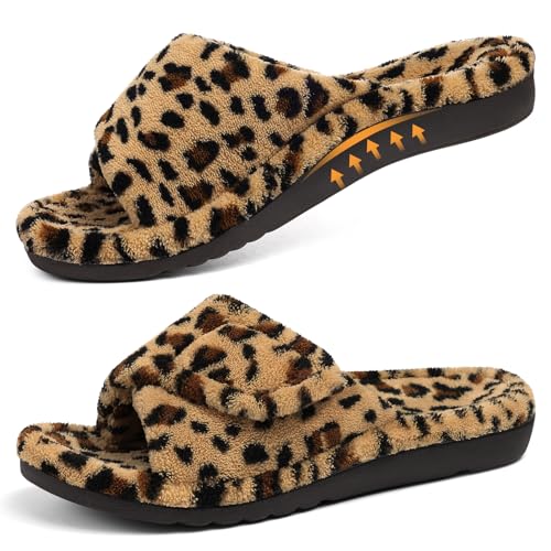 Image of shevalues Orthopedic Slippers for Women with Arch Support Adjustable Open Toe House Shoes for Plantar Fasciitis