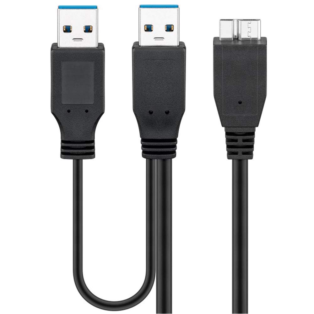 Y-Dual-Power-USB-3.0-Kabel – 2x USB-A Auf 1x Micro-USB-B, 1 Meter, Schwarz, 5000 Mbit/s