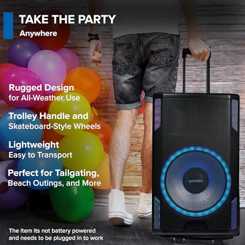 Gemini Sound GSP-L5500PK 15\" 2200W Bluetooth PA Speaker with Microphone, Stand, TWS Pairing, LED Party Lights, 3-Channel Mixer – Ideal for DJs, Events, and Parties