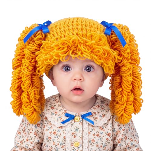 Halloween Cabbage Costume Yarn Wig, Yellow 5, Curly Spiral Pigtails