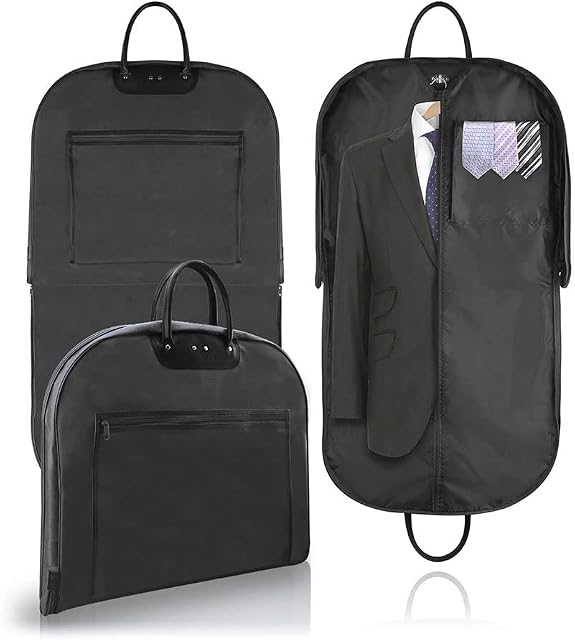 Suit Carrier Cover Bag, Foldover Waterproof Garment Cover Travel Bag with Handles Anti-Moth Protector and Rivets Stitching for Suit, Jacket, Tuxedos, Dresses,Coat, Dresses for Storage and Travel