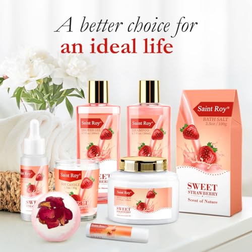 Spa Kit for Women, Bath & Body Gift Set, Luxury Home Spa Bath Gift Basket, Strawberry Scented Bath Set Christmas Gifts for Women, Pamper Gifts for Girls & Teens, Birthday Gift, Bath Self Care Gift - Image 6