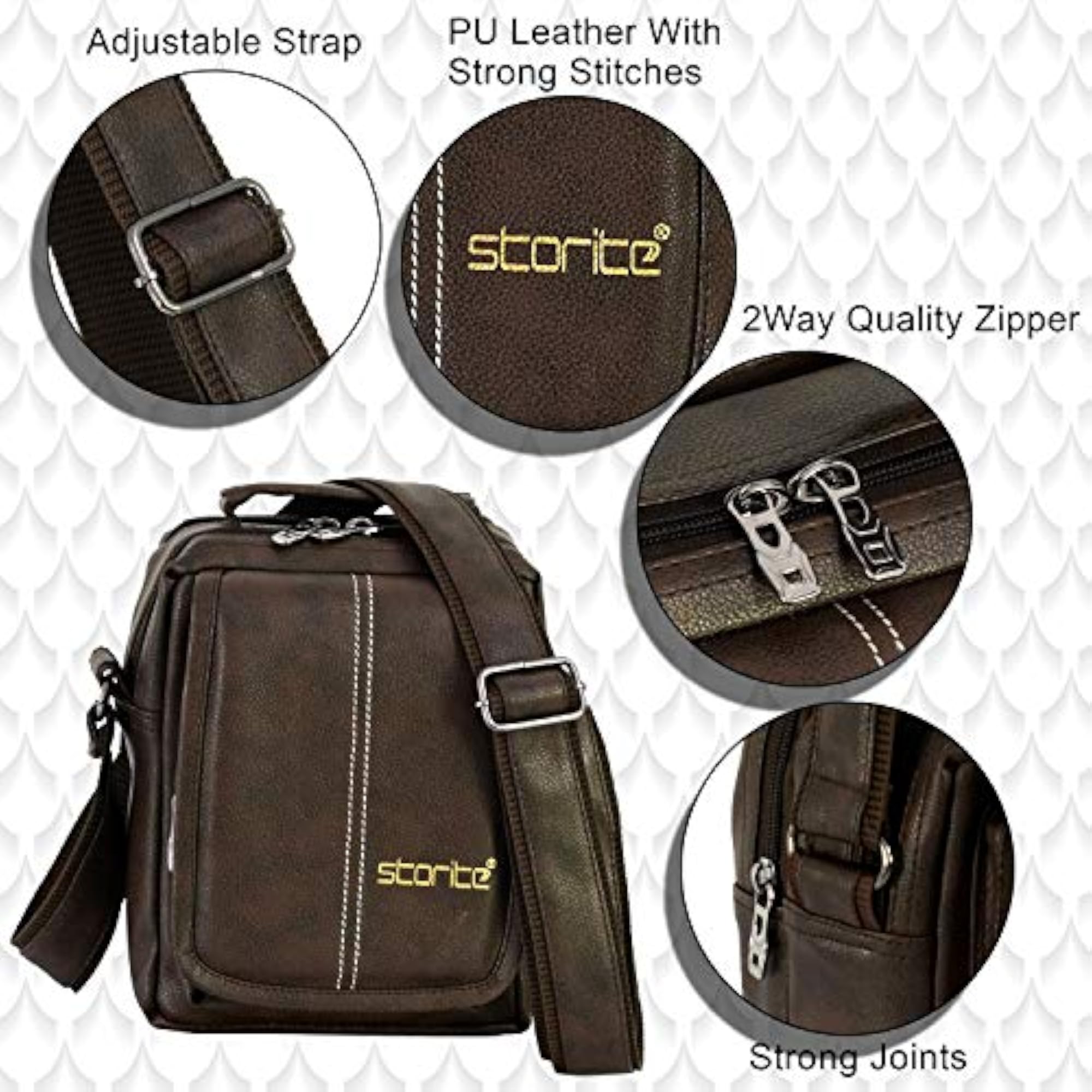 Brown PU Leather Sling Bag, Compact Design