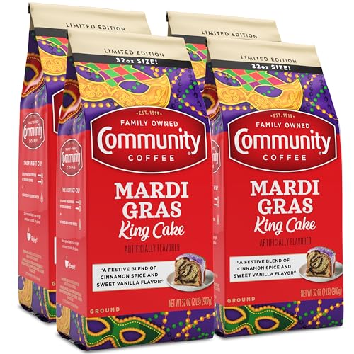 Image of Community Coffee Mardi Gras King Cake Flavored Medium Roast Ground Coffee, 32 Ounce Bag (Pack Of 4)