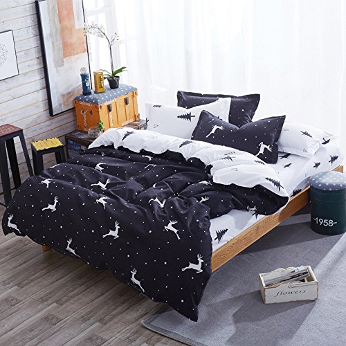 Mengersi Christmas Deer Bedding Pillowcase Duvet Cover Set With Zipper (King, White Deer) #TOP2