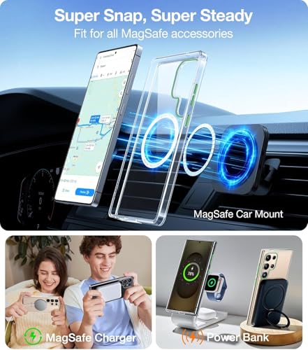 Image of KARWAN Crystal Clear Transparent Back Cover Case with Camera Protection,Compatible with Samsung S24 Ultra, Anti Yellow Clear Shockproof Scratch Resistant Case with Magnetic MagEaze Wireless Charging