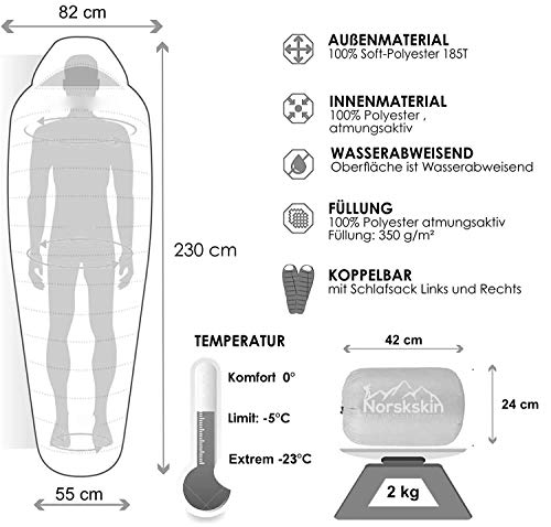 Norskskin Taiga Sleeping Bag 230 x 82 cm Mummy Sleeping Bag -23 °C Outdoor Camping Hood Hiking Compression Pack Sack - Image 6