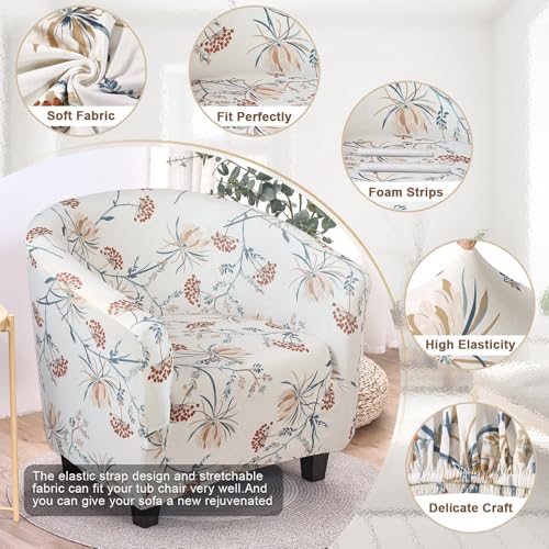 Image of SearchI Club Chair Slipcover Stretch Barrel Chair Covers Printed Tub Chair Slipcovers Soft Spandex Armchair Sofa Cover Removable Couch Furniture Protector for Living Room (Elegant Blossom)