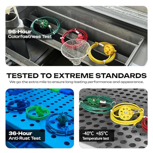 Image of Lockout Tagout Cable Lock | 0.16'' x 78'' Adjustable Loto Locks | PVC-Coated Steel Cable for Valves & Panels | OSHA Compliant | Yellow, 2Pack