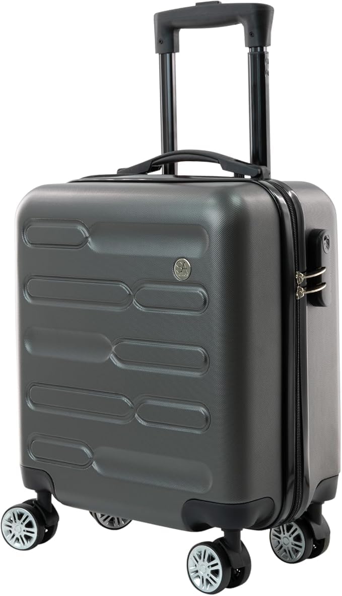 SA Products Grey Cabin Suitcase 45x36x20cm - Lightweight Hardshell Carry On Luggage with 4 Spinner Wheels, Telescopic Handle - Cabin Bag with Divider Pocket, Travel Case with Spacious Interior