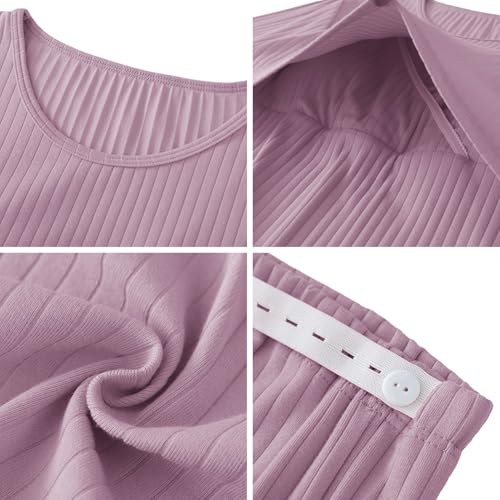 aromm Damen Umstandsmode Langarm-Stillshirts Oberteile und Lange Freizeithosen Stillkleidungsset, Lila, XXL