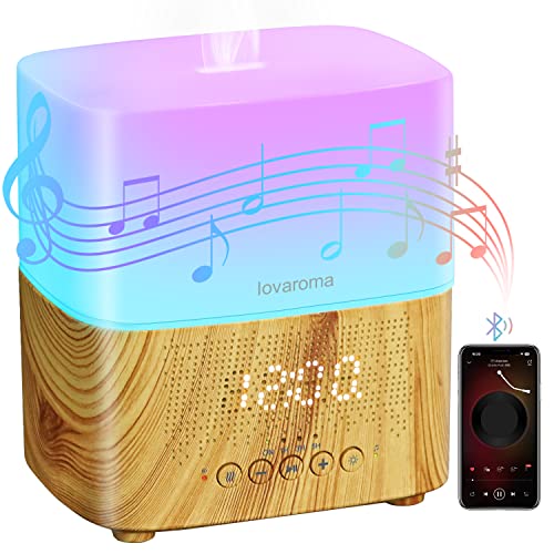 Lovaroma 300Ml Essential Oil Diffuser With Bluetooth Speaker, Digital Alarm Clock, 7 Color Ambient Light, Timer (1/3/5H), Auto-Off Feature - Aroma Mist Humidifier For Large Room, Office, Yoga #TOP23
