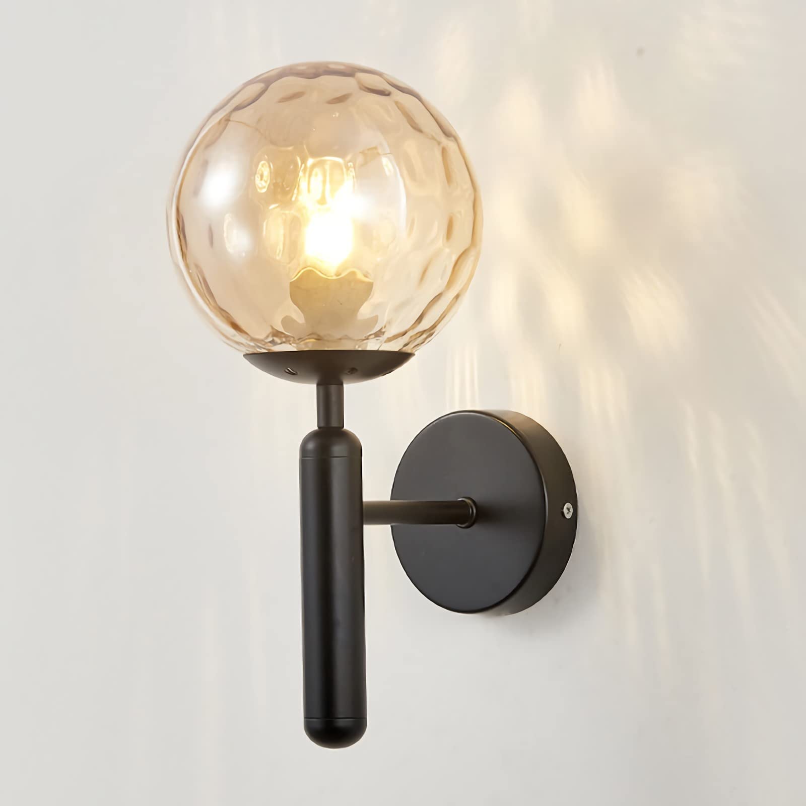 STUIJKVSZ LED Wall Light Indoor, Modern E27 Wall Sconce with Globe Glass Ball,1 Light, Vintage Metal Bedside Wall Lamp Fixtures for Living Room Bedroom Bathroom Hallway,Black,D