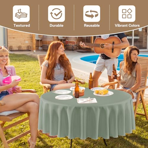 Image of sancua Round Tablecloth 120 Inch Diameter, 8 Pack - Circle Polyester Fabric Table Cloth for Wedding Party Reception Banquet Birthday, Washable Formal Table Cover (Fit 48-96 Inch Tables), Sage Green
