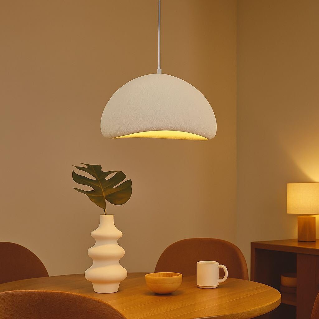Lámpara Colgante Wabi Sabi 08 Blanca. Diseño con acabado Texturizado, Casquillo E27 Ø30 cm. Estilo Japandi, Minimalismo Japonés Natural - Iluminación Wabi Sabi para Techo de Salón, Dormitorio o Comed