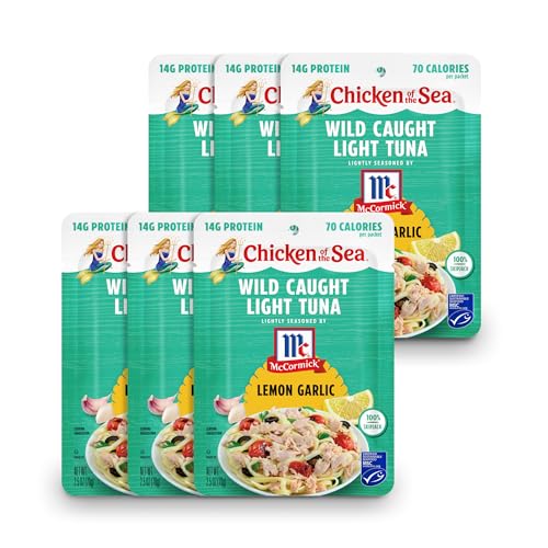 Chicken of the Sea Wild Caught Light Tuna, Lemon Garlic, 2.5 oz. Packet (Box of 6)