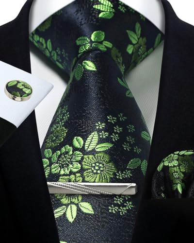 Image of Paisley Floral Mens Tie Formal Necktie Pocket Squares Ties Clips Cufflinks Classic for Men Set