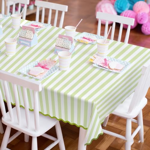 Whaline Scalloped Edge Green Striped Tablecloth Waterproof Fabric Tablecloth Rectangle Table Cover for Home Kitchen Table Decoration, 55 x 70 Inch by Whaline - Used condition - Image 4