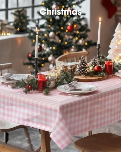 Image of Pureegg Pink Plaid Plastic Table Cloth Disposable 10 Pack 54x108 Inch