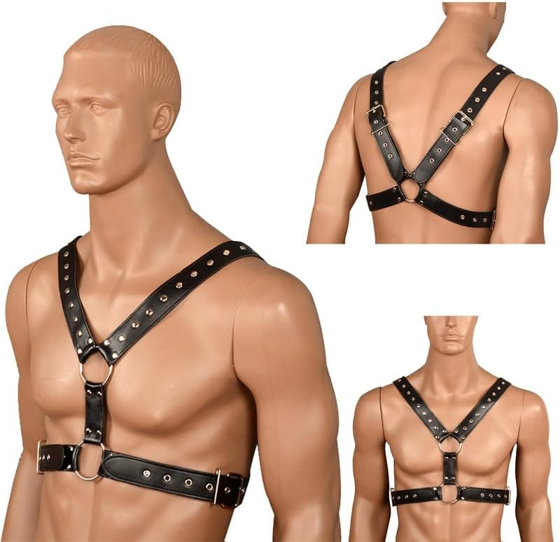 Men's Body Chest Harness Belt, Adjustable PU Leather Gothic Punk Rivet Body Chest Harness Bondage Strap Belt for Men Gay, BDSM SM Cosplay Costume Bar Nightclub Masquerade Party Club Fetish Clubwear