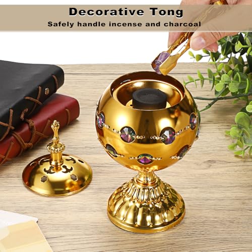 JuxYes Incense Burner with Tong, Frankincense Charcoal Incense Stand, Bakhoor Incense Burner Holder for Yoga, Spa Aromatherapy, Gold by JuxYes - Image 5