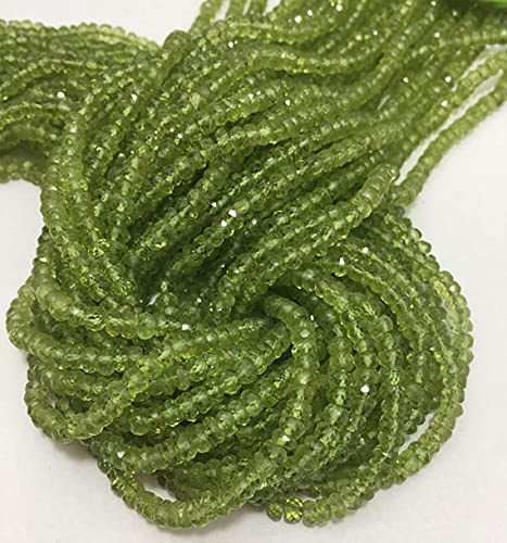 Péridot naturel en perles rondelles facettées 3.5mm haut de gamme