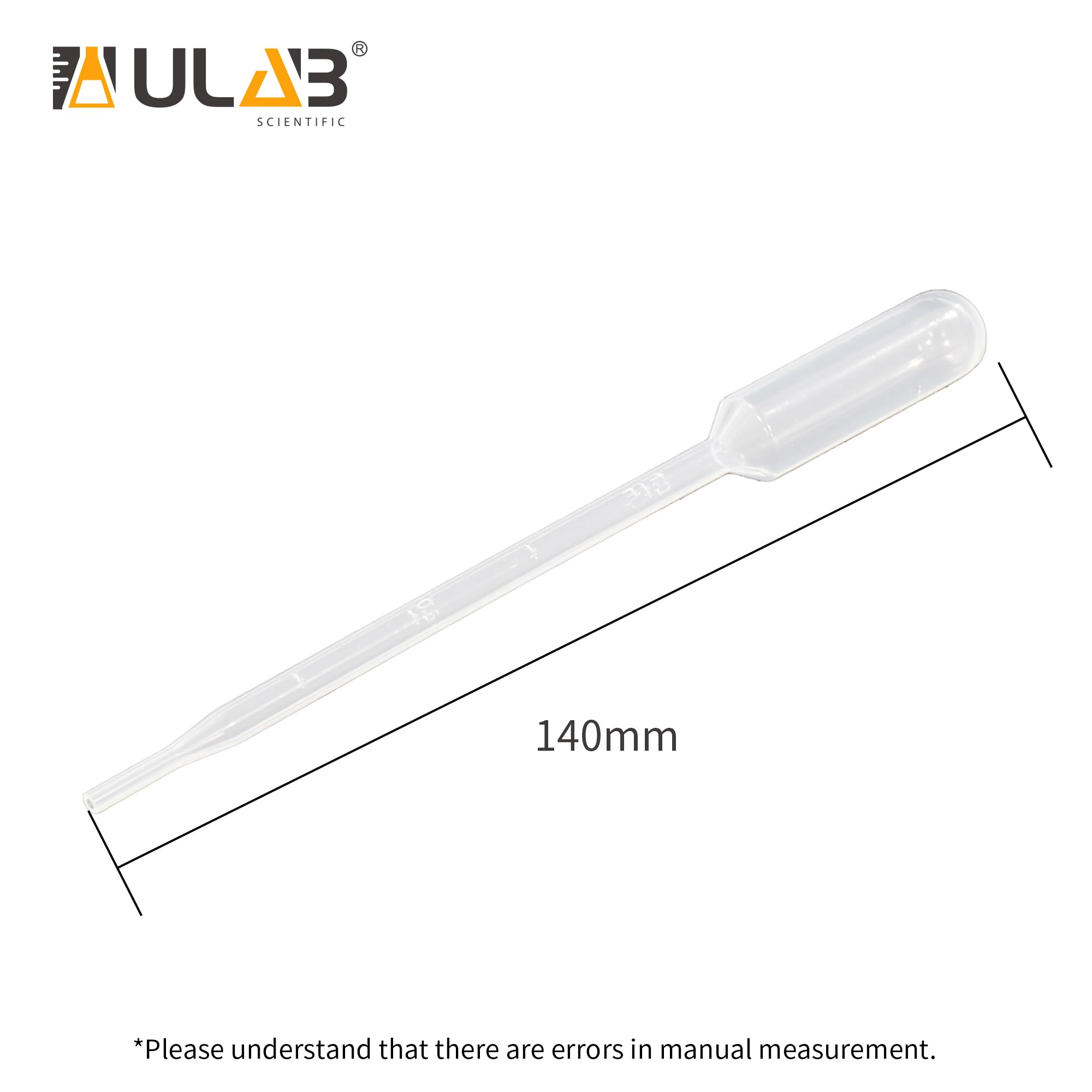 ULAB Pipetta di trasferimento sterile per oli essenziali, vol. 3 ml, 1 ml, graduata, 0,25 ml, intervallo di gradazione, lunghezza 140 mm, materiale in polietilene, confezione singola Peel Pack UTP1015