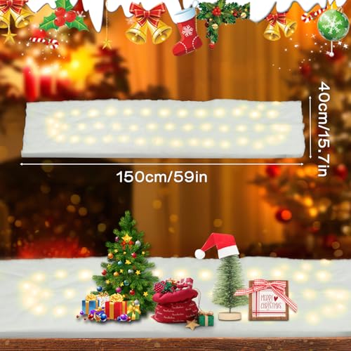 Bindokun Weihnachten Schneedecke Deko mit Warmes LED-Licht,150CM*40CM Kunstschnee Matte Künstliche Schneematte Decorations for Weihnachtsbaum,Flauschige Schneebaumwollfaser