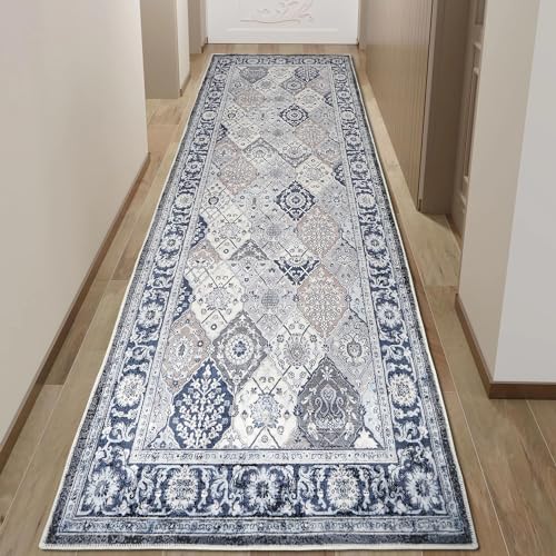 HNVNER Hallway Runner Rug 60x240cm Non Slip Rubber Backing, Washable Low Pile Kitchen Runners Floor Carpet Runner for Living Room Entryway Laundry