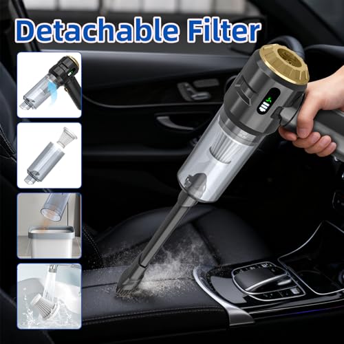 Image of Sycoodeal Handheld Car Vacuum Cleaner, 25000PA Strong Cyclonic Suction Portable Mini Vacuum Cordless with Digital Display Lightweight Handheld for Pet Hair, Car, Home, Office, Kitchen (Gold)